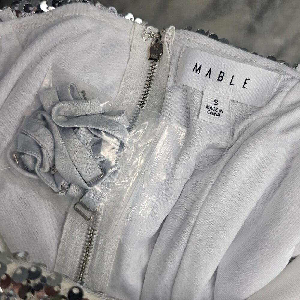 Dolls Kill Mable Small Double Bow Cutout Silver Sequin MiniDress - Picture 5 of 7